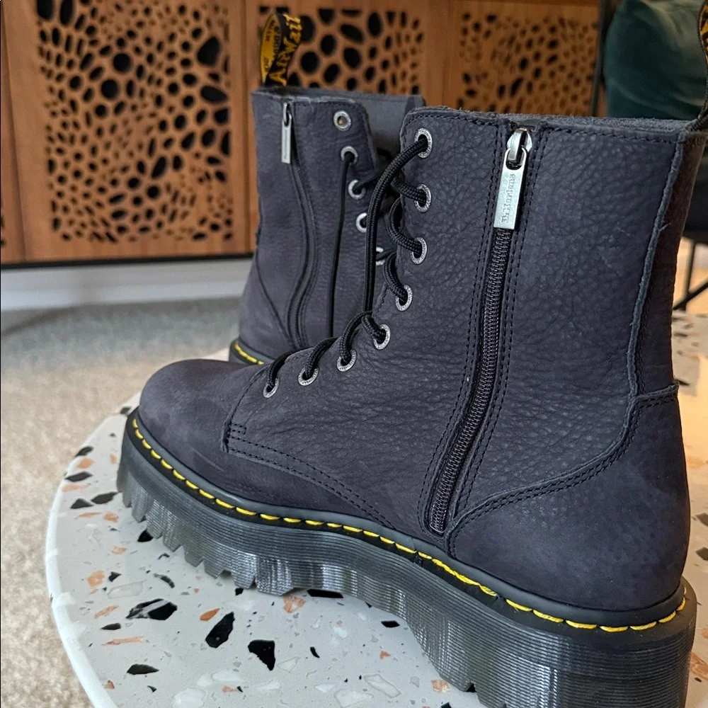 Dr. Martens Jadon 3 Nubuck platform Boots with Yellow Stitching - Picture 4 of 5